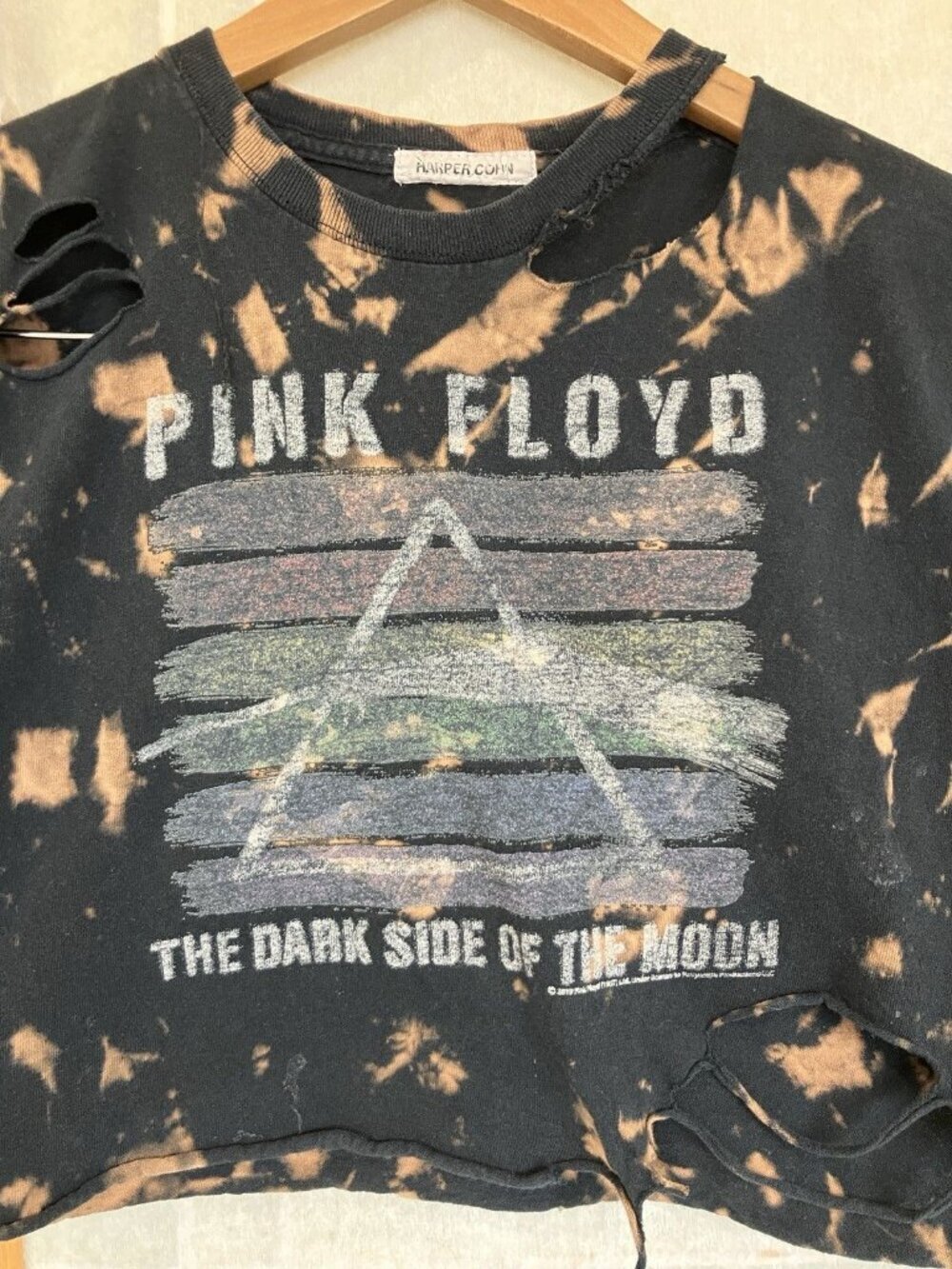 Womens Pink Floyd Dark Side Of The Moon Crop Distressed Cotton T-Shirt S/M - Picture 2 of 5
